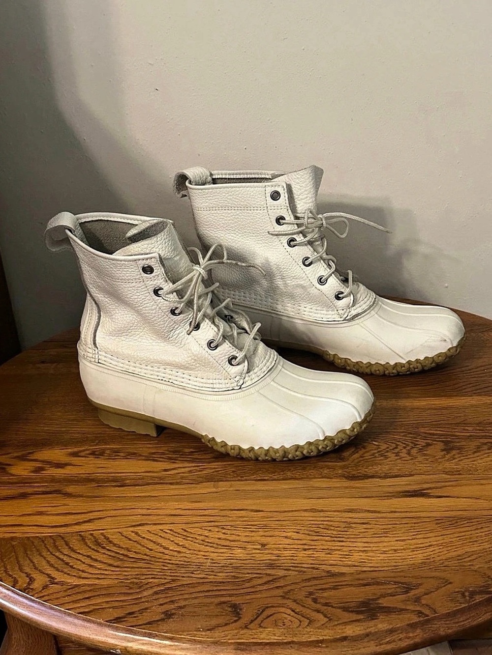 LLBean White Lace-Up Boots